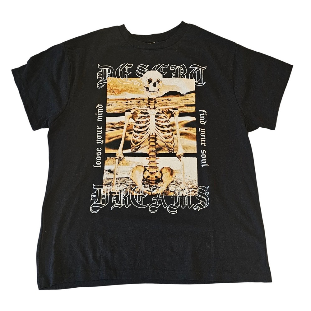 Desert Dreams Mens Graphic T-Shirt Black Skeleton Gothic Print Small RN154402